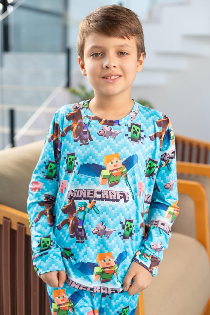 Manga Longa Tradicional infantil minecraft - pandite pijamas