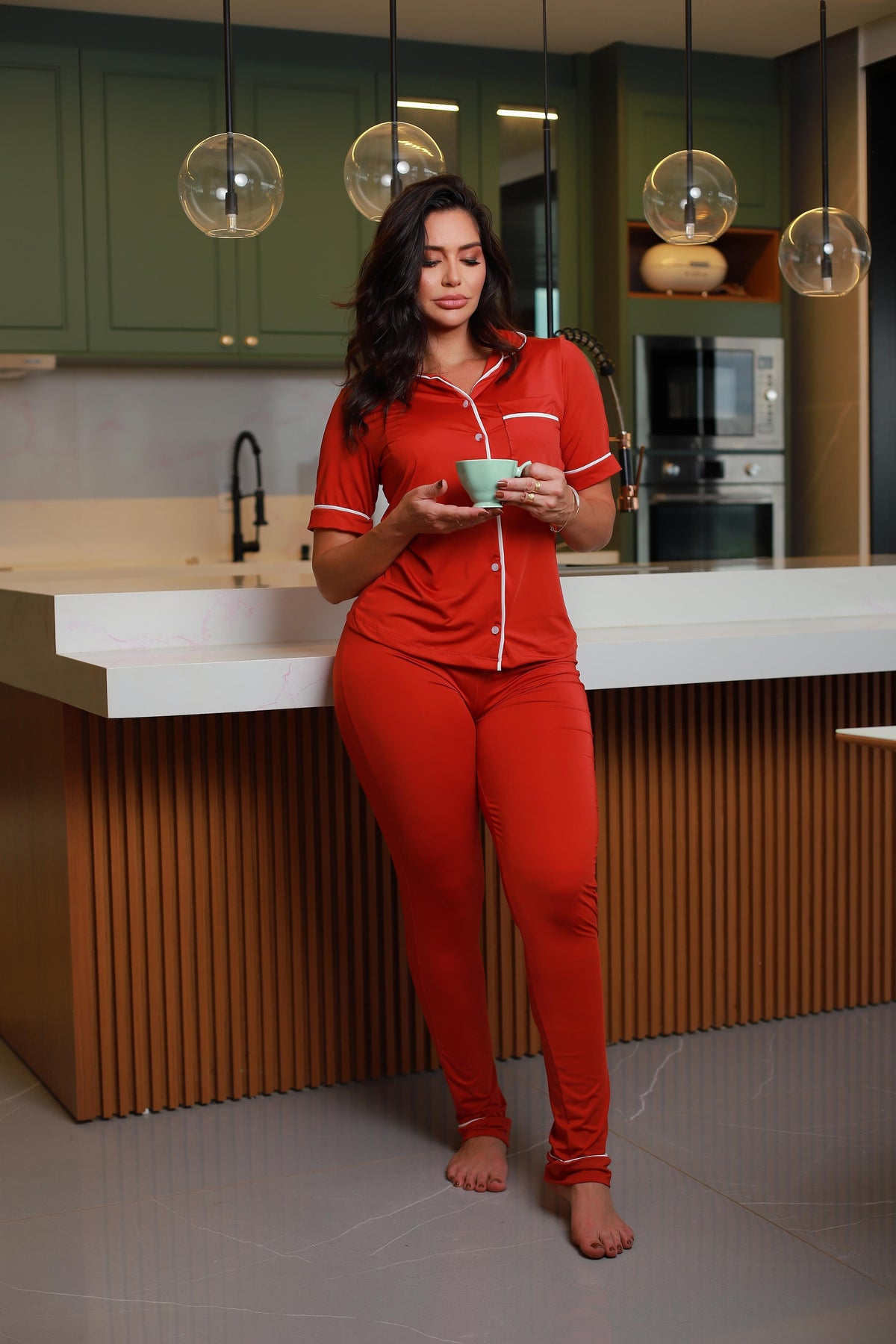 Americano calça com Manga Curta Terracota - pandite pijamas
